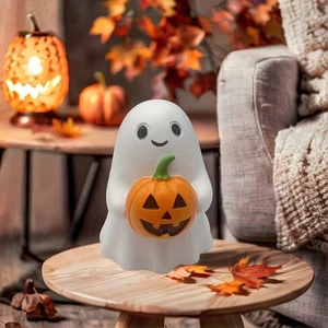 Realistic Pumpkin Ghost Figurine Cute Holding Pumpkin Ghost Indoor Outdoor - Photo 1/12