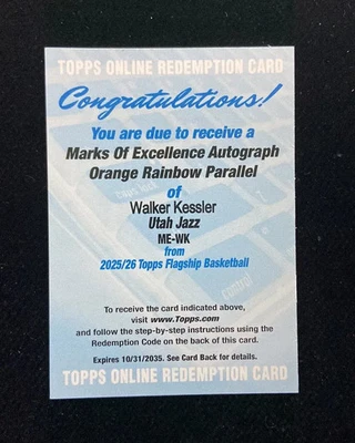25-26 Topps Flagship Marks Of Excellence Walker Kessler Auto /25 Redemption J85 - Image 1 of 4