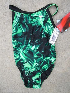 NEW* TYR GIRLS 22 6 SWIMSUIT ATHLETIC RACING $61 Green Black Freeze Frame - Picture 1 of 2