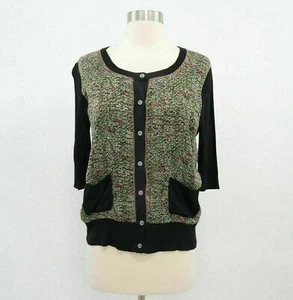 DKNY Cardigan Sweater Silk Womens S Small Knit Black Green Red White Crew Neck - Picture 1 of 11