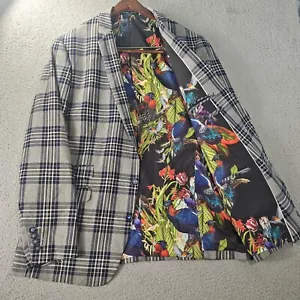 Paisley & Gray Blazer Jacket Mens 46R Multicolor Sport Coat Plaid Slim Fit Birds - Picture 1 of 10