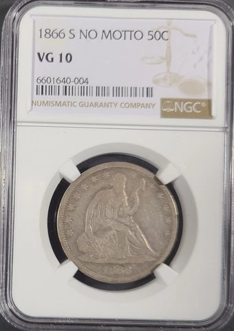 1866-S No Motto Seated Liberty U.S. Half Dollar  NGC VG 10 - Better Date Cover