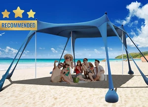 Beach Tent Sun Shelter, 10x10ft, UPF50+, with Sandbags/Shovels/Pegs - Picture 1 of 12