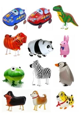 (12) Nuevos globos para caminar - coche, T-rex, tigre, conejito panda, rana, animales, perro Foto 1 de 4