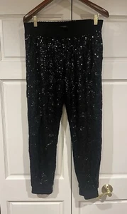 I Love Ronson Jogger Pants Womens Size Small Black Sequin Party Fun - Picture 1 of 8