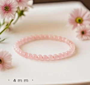 Natural Rose Quartz Crystal Gemstone Stretch Dainty Bracelet Minimalist 4mm Bead - Picture 1 of 11