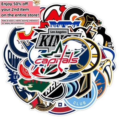 33pc Waterproof Vinyl Stickers NHL All 32 Teams LOGO Hockey Luggage Phone Laptop - Image 1 of 4