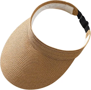 Wide Brim Straw Sun Visor Hat for Women, Adjustable Packable Beach Hat - Picture 1 of 12