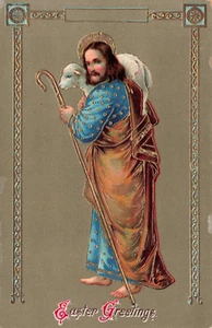Postcard Easter Greetings Jesus Lamb and Staff Early 1900s Gold Foil DB - Picture 1 of 2