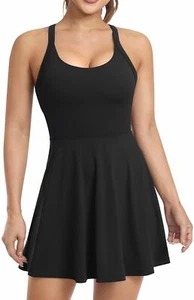 Women Workout Tennis Dress Built-In Bra & Shorts Athletic Activewear Stylish - Picture 1 of 6