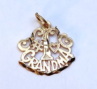 14k Yellow Gold "#1 Grandma" CHARM PENDANT Hearts Open Work Filigree - Image 1 of 4