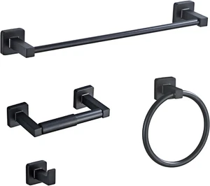 Matte Black Bathroom Hardware Set 4 Pieces,Towel Bar Set Stainless Steel Wall Mo - Picture 1 of 6