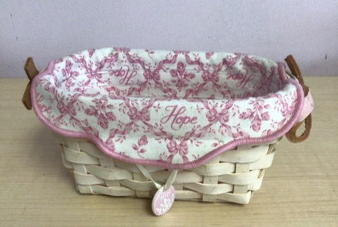 Longaberger 2005 Breast Cancer Awareness Hope Basket Combo Liner & Ceramic Charm Cover