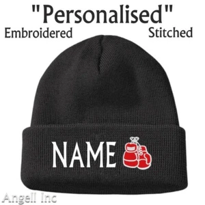 MENS BOXING GLOVES BEANIE HAT TRAINING MMA UFC SPORT GIFT WOMEN GYM EMBROIDERED - Picture 1 of 2