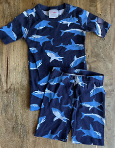 Hanna Andersson PJs Size 120 (6 7) EUC Navy Blue w/ Shark Print Organic Cotton!