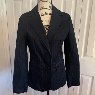 Chaqueta Blazer Kenneth Cole New York 2 Botones Azul Micro Pin Rayas Talla 8 Foto 1 de 4