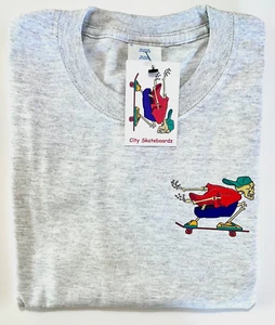 City Skateboard T-Shirt... Skull & Bones Skater...Authentic..Light Gray.. Small - Picture 1 of 4