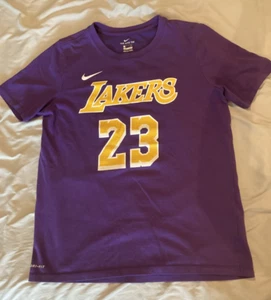 The Nike Tee Purple Lebron #23 LA Lakers Short Sleeve Shirt Youth Large Dri-Fit - Picture 1 of 16