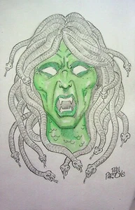 Lápiz firmado Medusa 1973 Blind Dead DAN PARSONS 5x7 arte de terror - Imagen 1 de 3