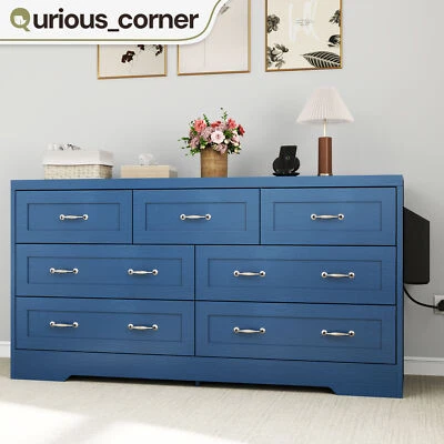 Blue 7 Drawer Chest of Drawers Dresser Storage Cabinet & USB Charging Station - Image 1 of 4