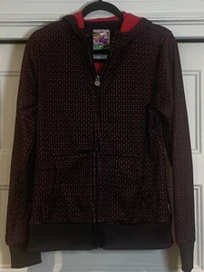 Burton Dryride Full Zip Fleece Lined Hoodie Womens L Large Black Pink Dots - Picture 1 of 6