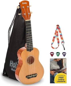 Hola! Soprano Ukulele Natural Wood w/Picks Strap & Canvas Carry Bag (RRP £29.95) - Picture 1 of 6