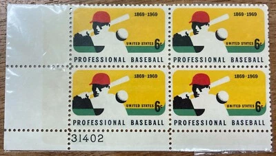 1969, 4 block of Professional Baseball 6¢ postage stamps.  MNH #1381 - Image 1 of 4