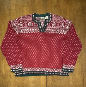 LL Bean Nordic Holiday Christmas Theme Henley Sweater GIRLS LARGE - Picture 1 of 6