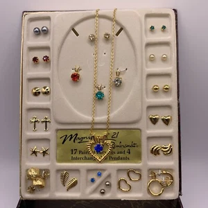 Women Rembrandt Jewelry Set Simulated Stones Interchangeable Pendants & Earrings - Picture 1 of 12