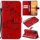 For iPhone 13 12 11 Moto E6 Leather 3D Butterfly Card Stand Wallet Case Cover