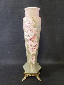 Antique Victorian 14" Nakara Art Glass Vase CF Monroe Hand Painted Gilt Base - Picture 1 of 12
