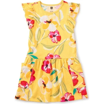 Vestido Tea Collection Manga Acampanada Bolsillo Pintado Hibisco Amarillo Niñas 16 Foto 1 de 4