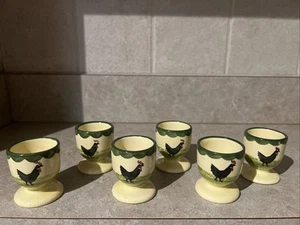 Zeller Pottery Egg Cups Rooster & Hen 6 Vintage Holders Zeller Keramik GERMANY - Picture 1 of 10