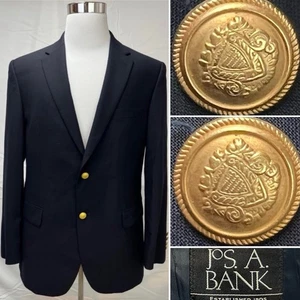 Jos A Bank Men's 48R Navy Wool Gold Crest Button Sport Coat Blazer Jacket - Picture 1 of 5