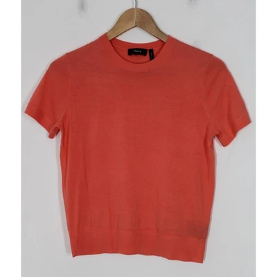 Camiseta básica Theory S coral naranja tejida de lana real manga corta cuello redondo tejido top Foto 1 de 4