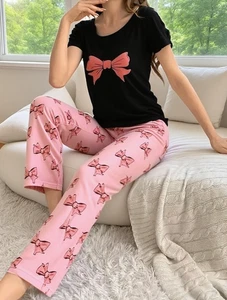 Ladies Pajama Set Sleepwear Lounge Short Sleeve Nightwear Stain Women S M L XXL - Picture 1 of 6