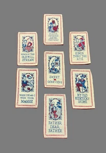 Set/7 Vintage Leinen Cocktail Servietten 18. & 19. Jh. Lieder Gedichte Barbershop Quartette - Bild 1 von 9