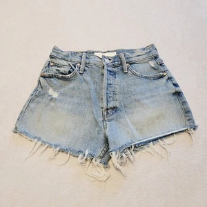 Mother The Tomcat Kick Fray Shorts Womens Size 24 Cutoff Blue Denim Cotton Blend - Picture 1 of 15