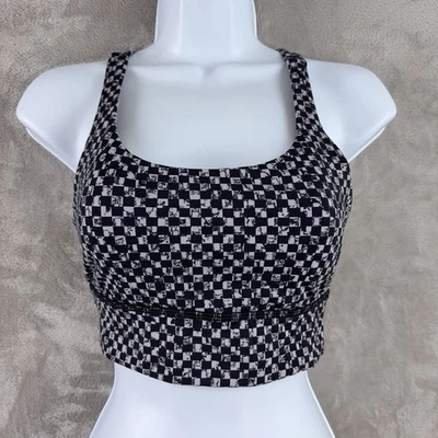 Lululemon Energy Bra Long Line Womens Size 9 Black White Checkered - Image 1 of 4