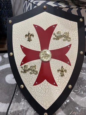 24英寸重金属圣殿骑士十字军红十字中世纪盾牌*真棒! — 第 1/4 张图片