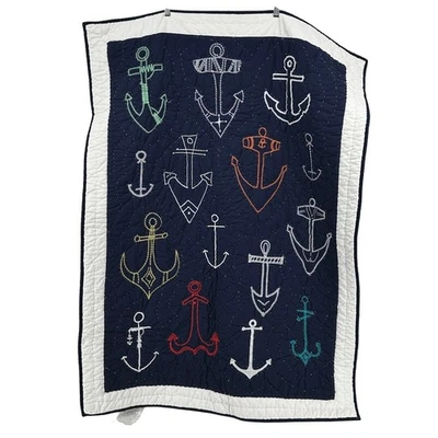 Manta acolchada Pottery Barn Kids azul marino ancla 50x36 náutica bebé niño pequeño Foto 1 de 4