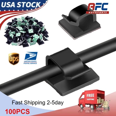 100 Piezas Clips de Cable Autoadhesivos Gestión de Cable Soporte de Cable Abrazadera Organizadora NUEVO Foto 1 de 4