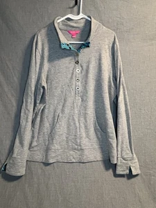 Lilly Pulitzer Grey Sweatshirt With Gold Buttons Floral Accent Women’s XL - Picture 1 of 8