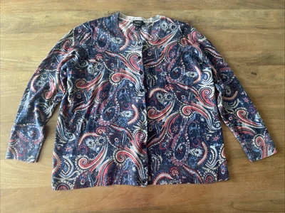 Talbots 100% 美利奴羊毛佩斯利开衫女式 2X 小纽扣前毛衣 — 第 1/4 张图片