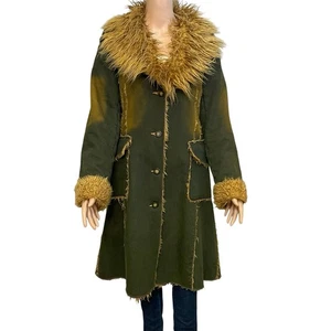 90s VTG Penny Lane Coat Medium Faux Fur Lined Boho Hippie Eclectic Long Retro - Picture 1 of 8