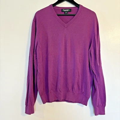 Brooks Brothers Country Club Purple Silk Cotton V-Neck Pullover Sweater XL Golf  - Image 1 of 4