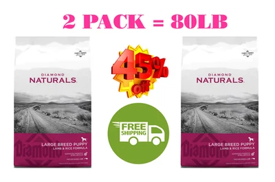 2 PACK 80LB-Diamond Naturals Large Breed Puppy Lamb & Rice Formula Dry Dog Food - Image 1 of 4