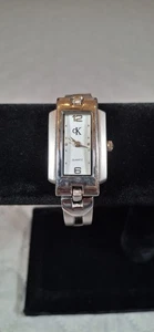 Calvin Klein Tank Uhr Damen weißes Ziffernblatt silberfarben rechteckig läuft Edelstahl - Bild 1 von 12