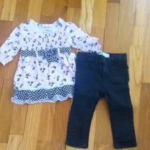 girl 18-24 month pink top flower print, black skinny jeans - Picture 1 of 3
