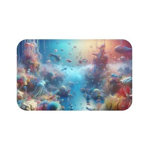 Colorful Underwater Scene Bath Mat, Ocean Decor, Bathroom Rug, Nautical Gift, - Picture 1 of 9